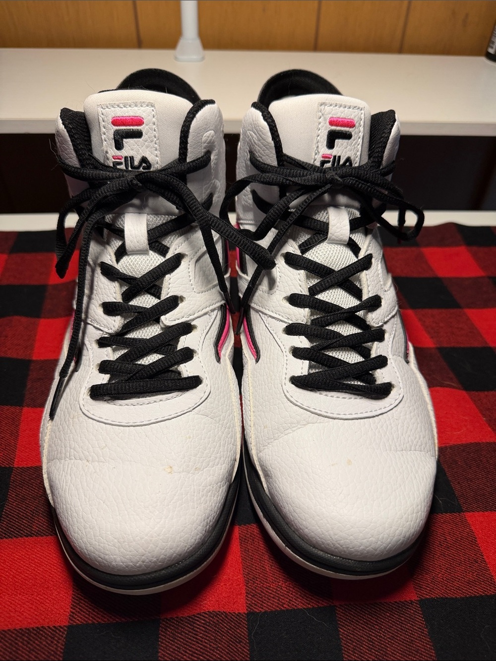 Fila White Black and Pink Women's High-Top Sneakers
